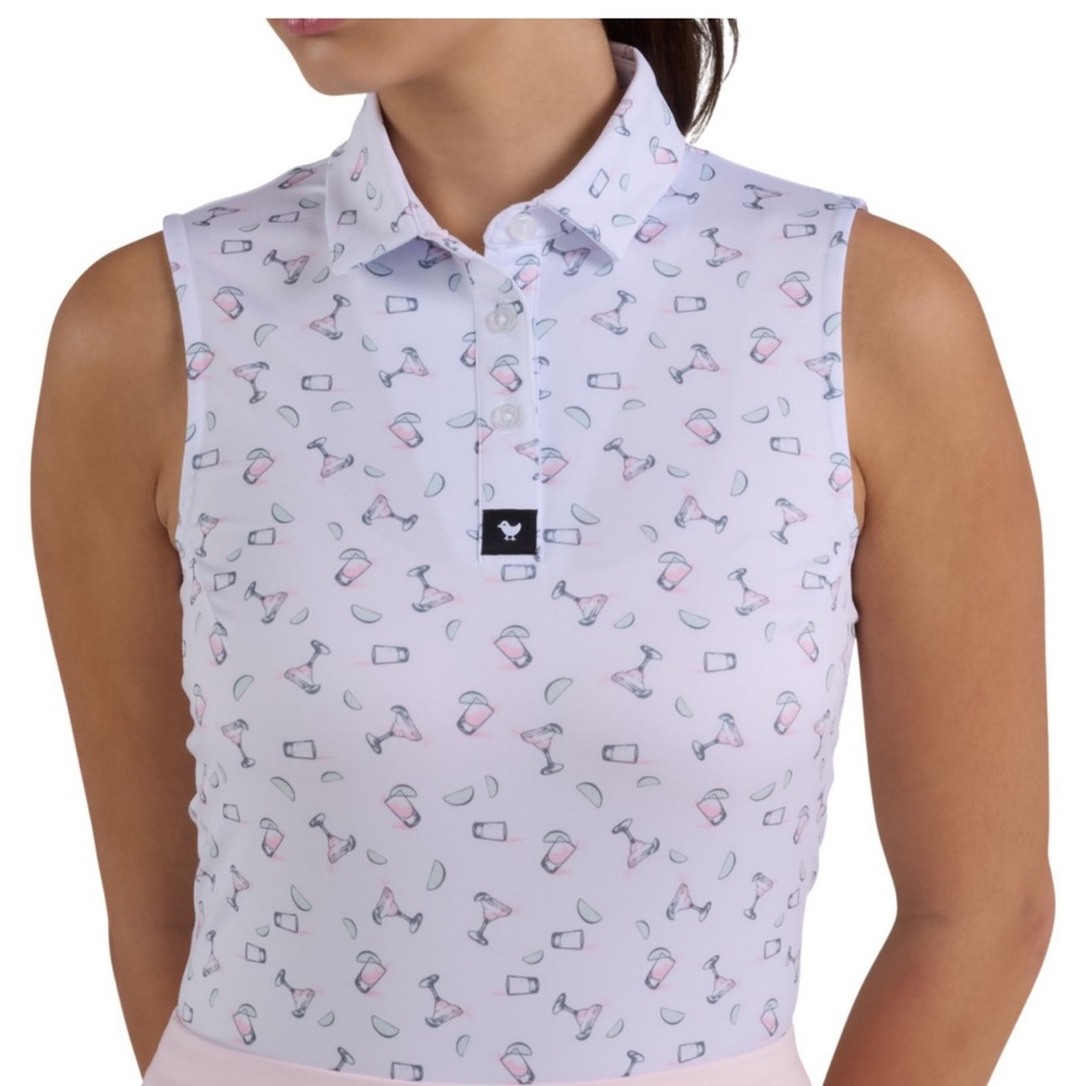 Bad birdie women’s one more please frosty petal sleeveless golf polo size S New